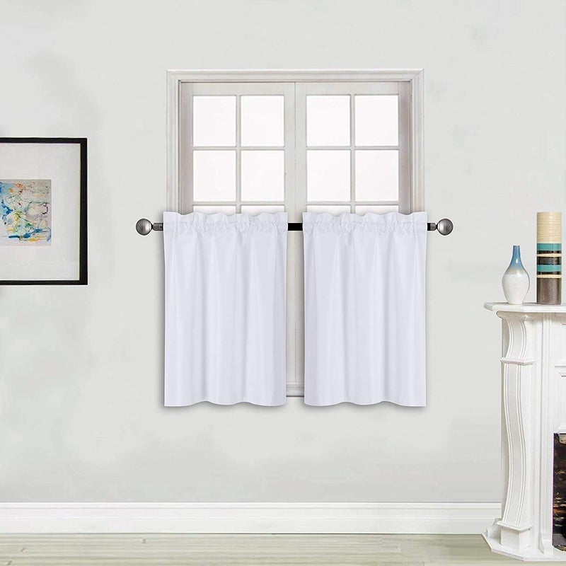 Home Collection 2 Panels 100% Blackout Curtain Set Solid Color with Rod Pocket Short Tier Drapes for Kitchen, Dinning Room, Bathroom, Bedroom,Living Room Window New (58” Wide X 23” Long, White) - Image 1